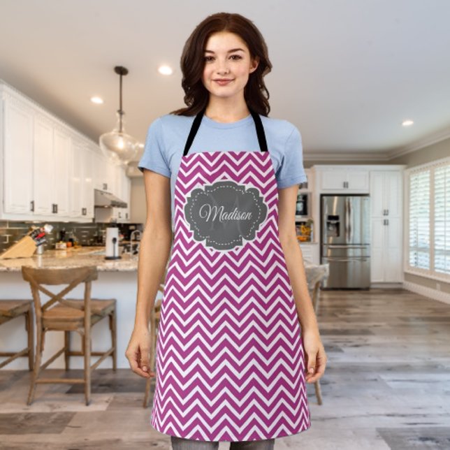 Tablier Magenta Chevron Espace personnalisé (Magenta Chevron Personalized Apron)