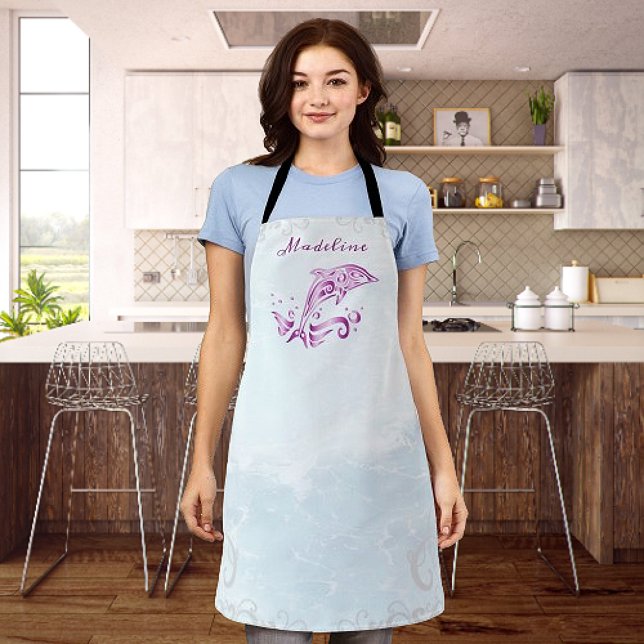 Tablier Magenta Dolphin Espace personnalisé (Magenta Dolphin Personalized Apron)