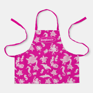 Tablier Magenta rose Vie marine Motif pour enfants Apron