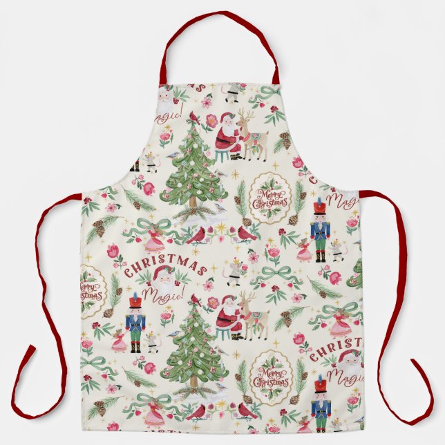 Tablier Magie de Noël à l'aquarelle Rétro Casse-Noisette (Recto)