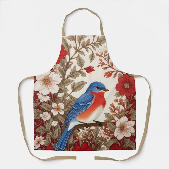 Tablier Magnifique Bluebird de l'Est Floral Rouge  (Recto)
