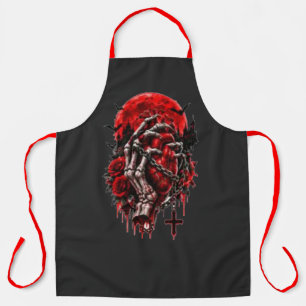 Tablier Mains de squelette gothiques Roses rouges Hallowee