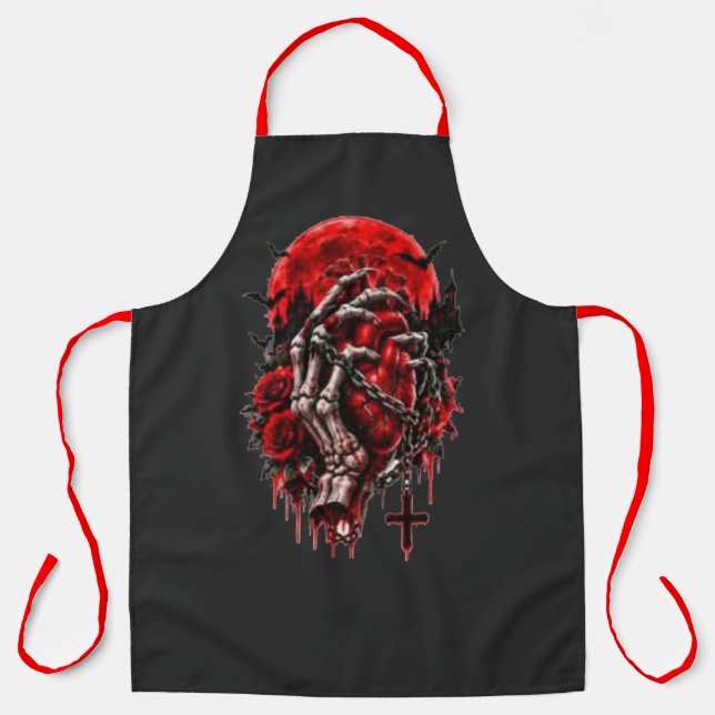 Tablier Mains de squelette gothiques Roses rouges Hallowee (Recto)