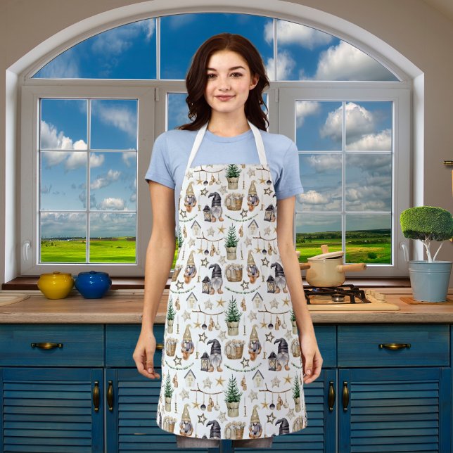 Tablier Maison de ferme gnomes de Noël scandi (Créateur téléchargé)