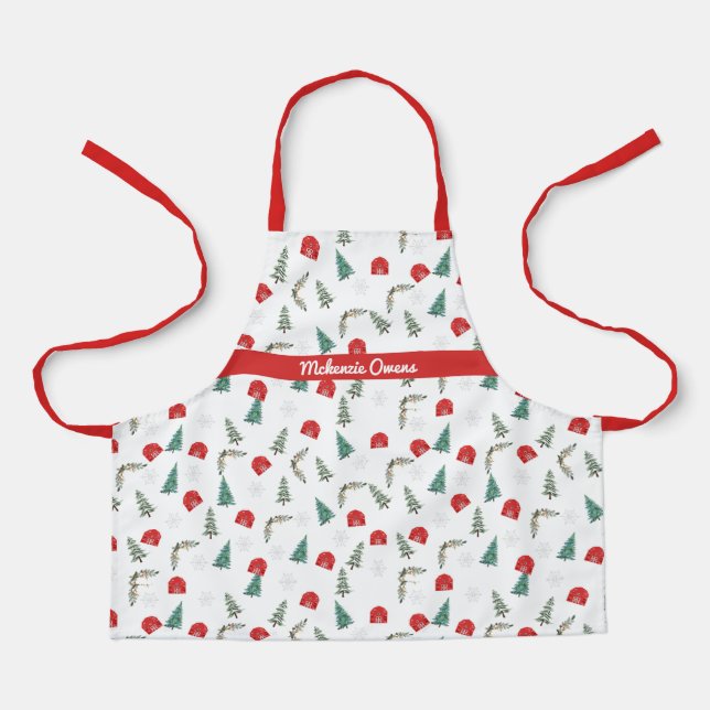 Tablier Maison de Noël Rustique personnalisée (Recto)