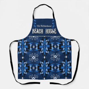 Tablier Maison de plage familiale bleu minuit 