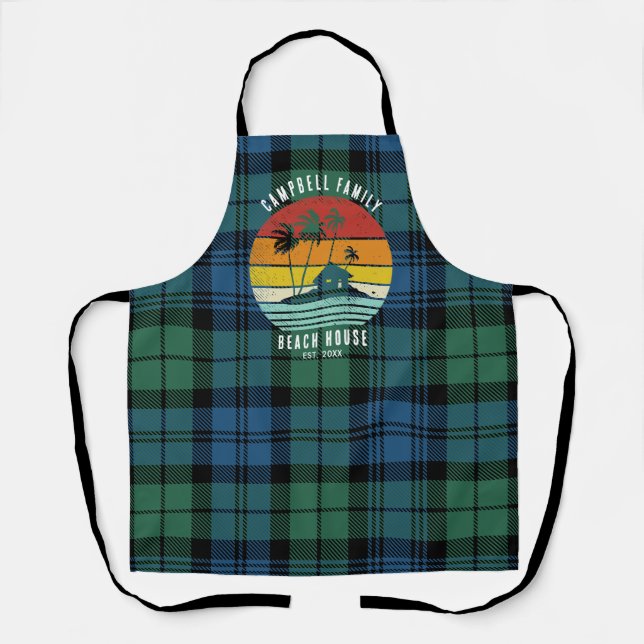 Tablier Maison de plage familiale rustique Palmiers Tartan (Recto)