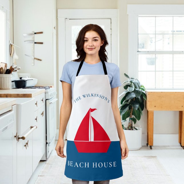 Tablier Maison d'été minimaliste nautique personnalisée (modern nautical personalized beach house kitchen apron , modern stylish and minimalistic )