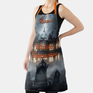 Tablier Maison d'Halloween avec Frankie, gris foncé