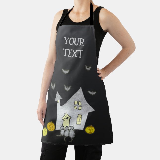 Tablier Maison d'Halloween, Chats noirs, Chats, Chauves-so (Insitu)