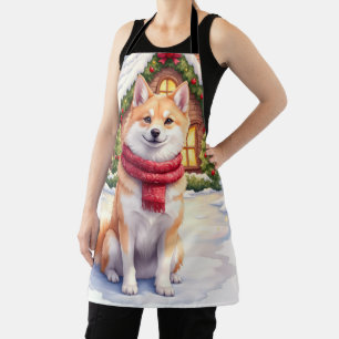 Tablier Maison en pain d'épices Akita aquarelle Noël
