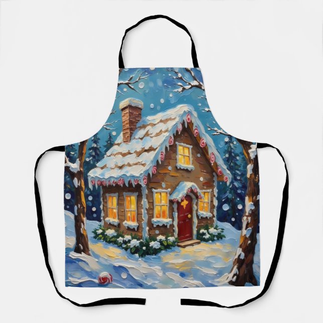Tablier Maison en pain d'épices vintage dans un hiver ench (Recto)