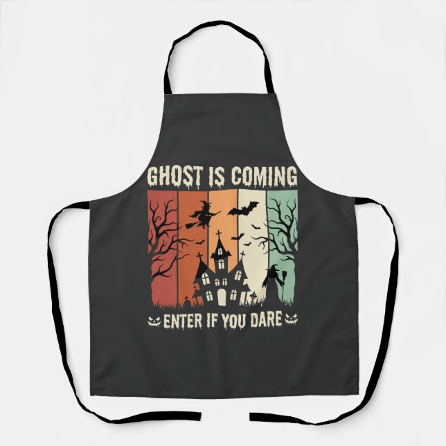 Tablier Maison Hantée Fantôme d'Halloween Arrive (Recto)