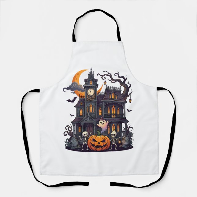 Tablier Maison Hantée Halloween Squelettes Citrouille Fant (Recto)