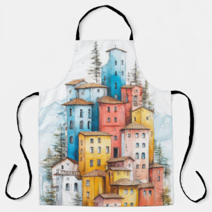 Tablier Maisons de village Illustration Pastel Dessin coul