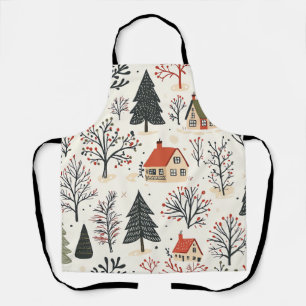 Tablier Maisons Modernes Nordiques d'Hiver Rouge Cran Folk