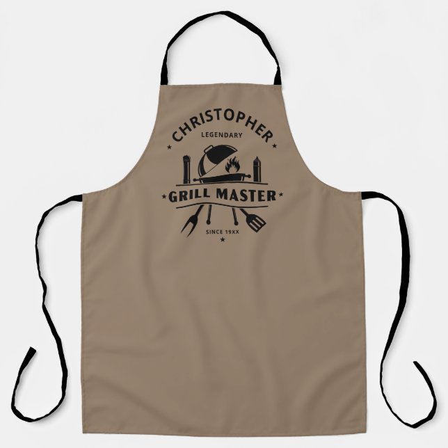 Tablier Maître de Grill Légendaire Brun Rustique BBQ perso (Recto)