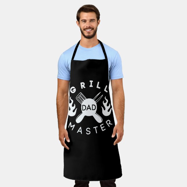 Tablier Maître du Grill Papa Écriture Noir et Blanc (Porté)