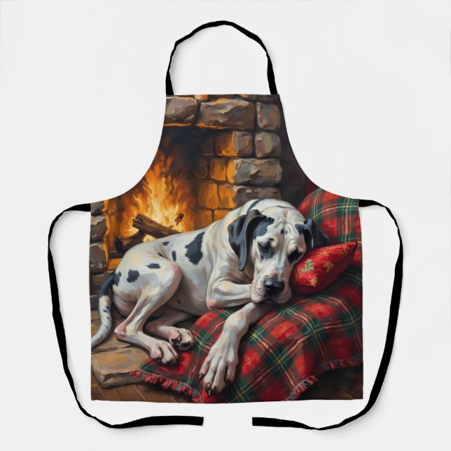 Tablier Majestic Great Dane Asleep by Fireplace Cozy (Recto)