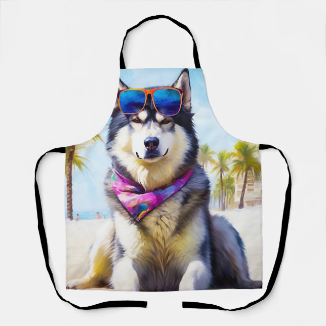 Tablier Malamute d'Alaska sur la plage, cadeau d'été (Recto)