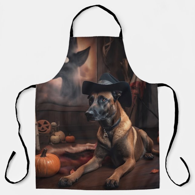 Tablier Malinois Belge Citrouilles Halloween Épouvantable (Recto)