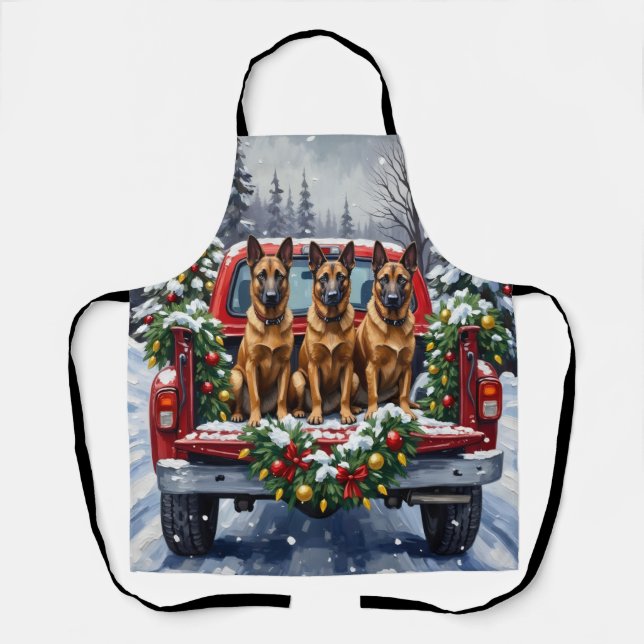 Tablier Malinois belge Noël Camion Rouge Fêtes (Recto)
