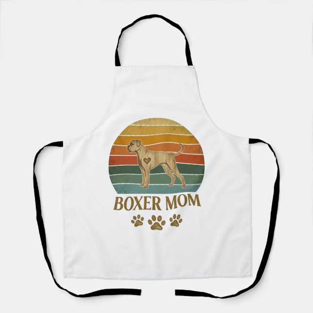 Tablier Maman Boxer Chien Rétro Coucher de Soleil Empreint (Recto)