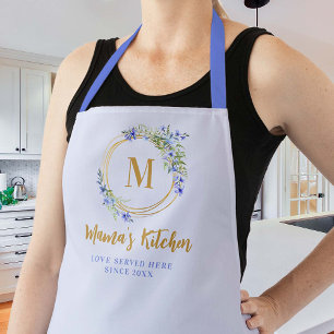 Tablier Maman Cadeau Blue Meadow Fleur sauvage Chic Gold M