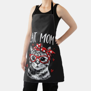 Tablier Maman Chat Adorable avec Lunettes & Bandana Cuisin