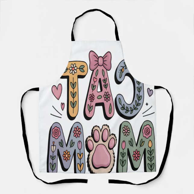 Tablier Maman chat florale avec empreinte de patte (Recto)