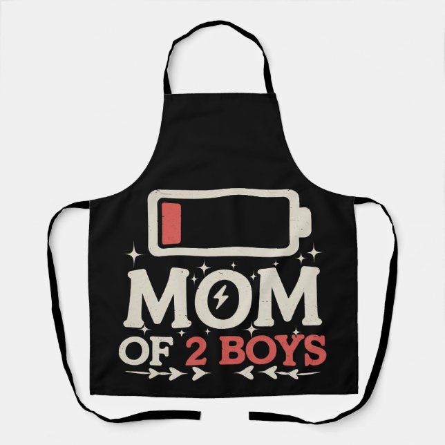 Tablier Maman de 2 garçons batterie faible Mère drôle de l (Recto)