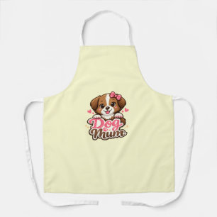 Tablier Maman de Chien Mignon avec Nœud Rose et Empreintes