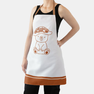 Tablier Maman Ourse Mignonne avec Chapeau Orné de Fleurs,