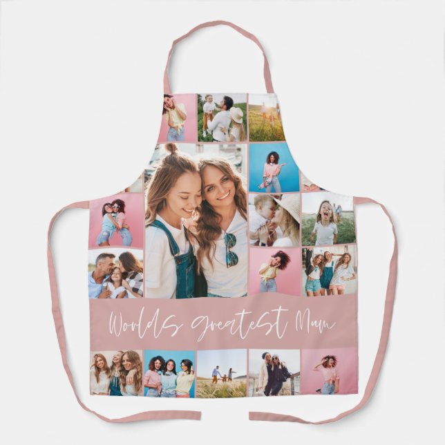 Tablier Maman photo collage typographie moderne simple ros (Recto)