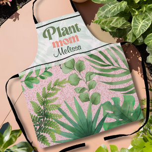 Tablier Maman Plante aux Feuilles Aquarelles Rose Vert Mod