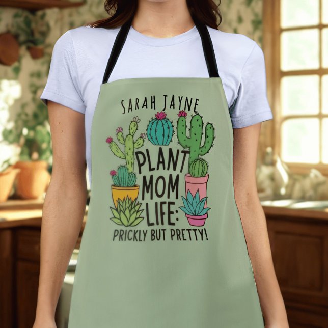 Tablier Maman plante Prickly mais jolie Sage Green Apron (Prickly but you are pretty! If you live the Plant Mom Life, this is the apron for you. Add your name)