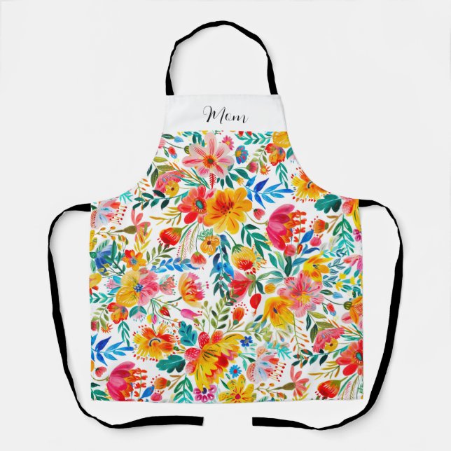 Tablier Maman Rouge Fiesta Floral mexicain (Recto)