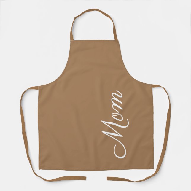 Tablier Maman Script Brown Script blanc Personnalisé (Recto)