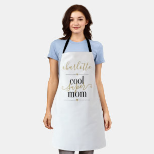 Tablier Maman Super Cool Personnalisée Noir Et Or