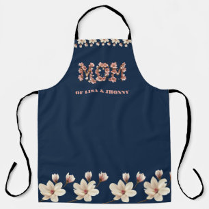 Tablier Maman Texte avec fleurs et noms des enfants