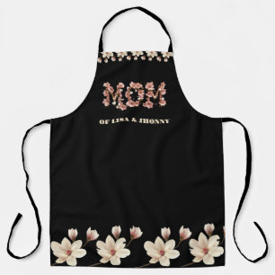 Tablier Maman Texte avec fleurs et noms des enfants