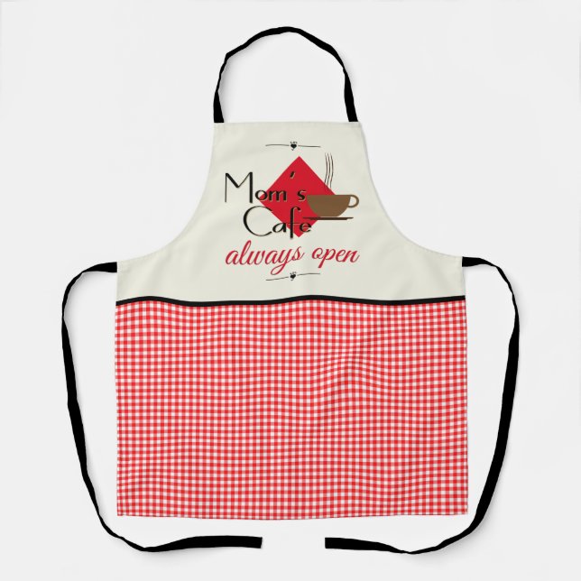 Tablier Maman's Cafe Rouge et blanc En vichy Check Motif (Recto)