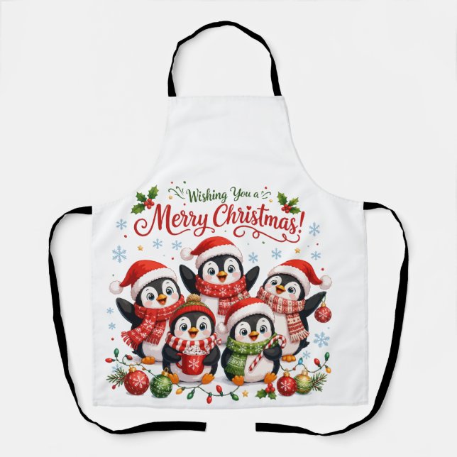 Tablier Manchots de Noël Kawaii (Recto)