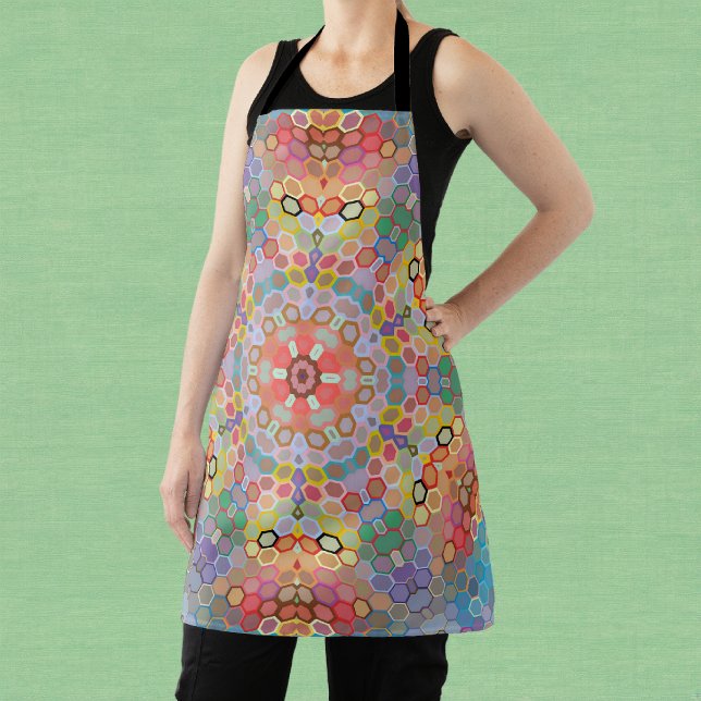 Tablier Mandala arc-en-ciel en hexagone (Rainbow Hexagon Mandala Apron by Wormhole Orbital)