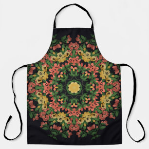 Tablier Mandala floral : rouge, vintage jaune.
