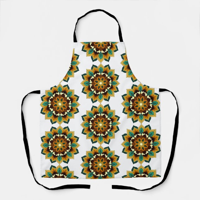 Tablier Mandala Motif 2002 en jaune et bronzette Apron (Recto)