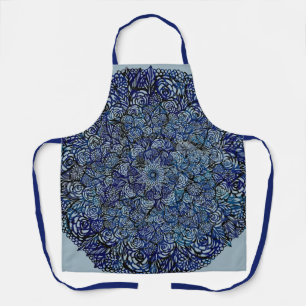Tablier Mandala Nature Floral Bold Bleu Géométrie Florale