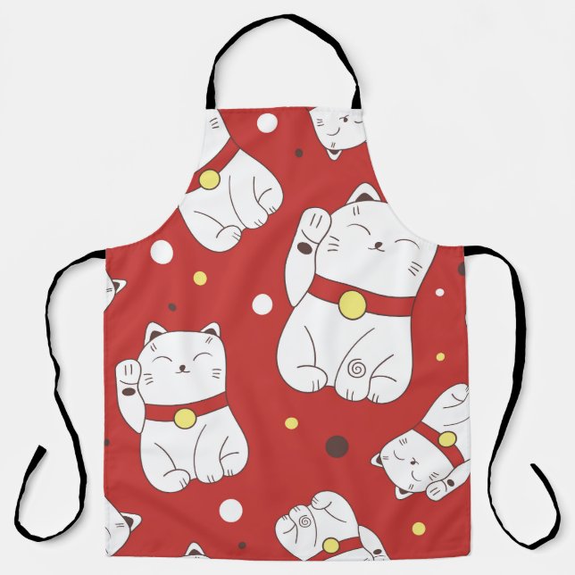 Tablier Maneki-Neko chat, motif japonais de doodle. (Recto)