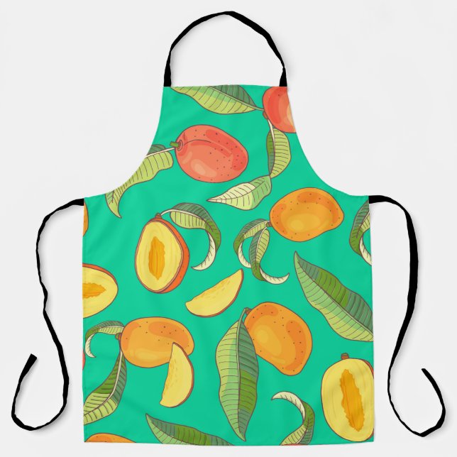 Tablier Mango. Motif sans couture avec tropique jaune et r (Recto)