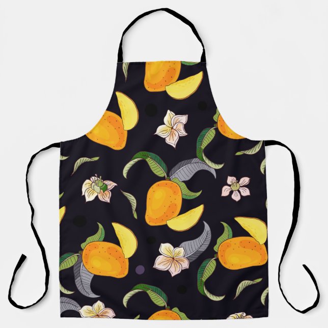 Tablier Mango. Motif sans couture avec tropique jaune et r (Recto)